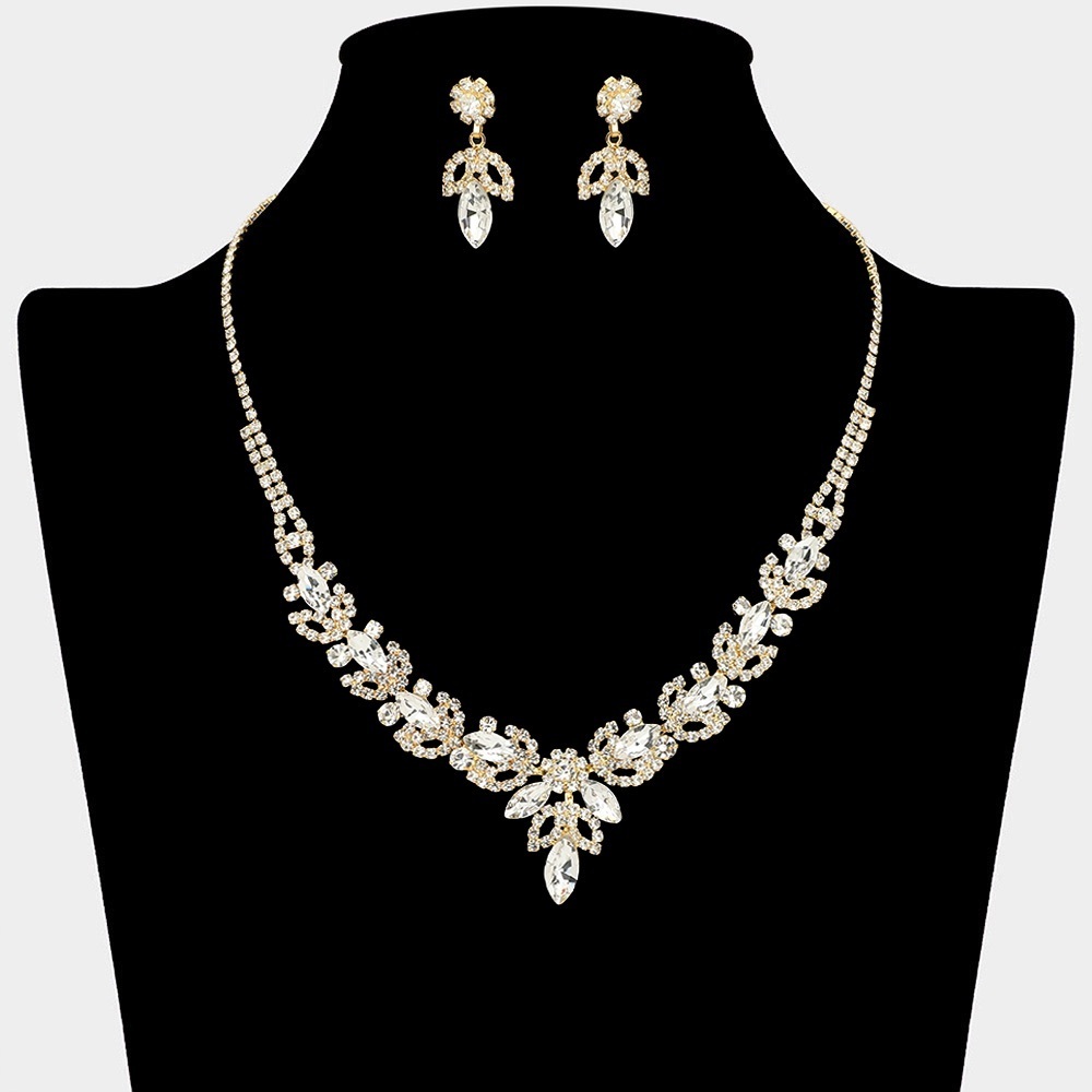 Elegant Gold Crystals Necklace and Earring Set